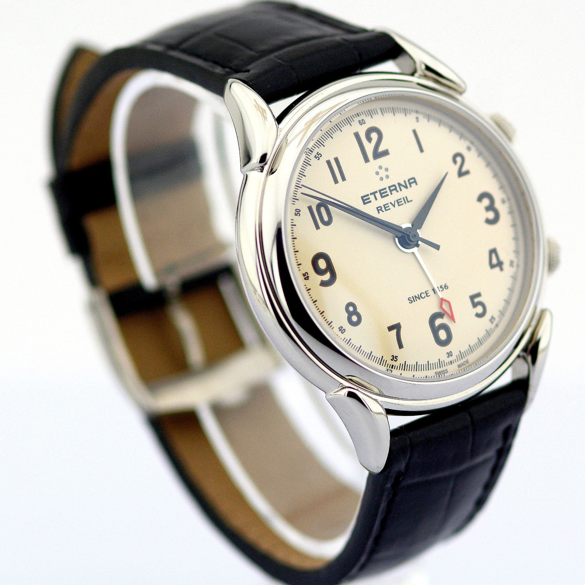 Eterna / Reveil Alarm - Black Strap - Gentlmen's Steel Wrist Watch - Image 3 of 10