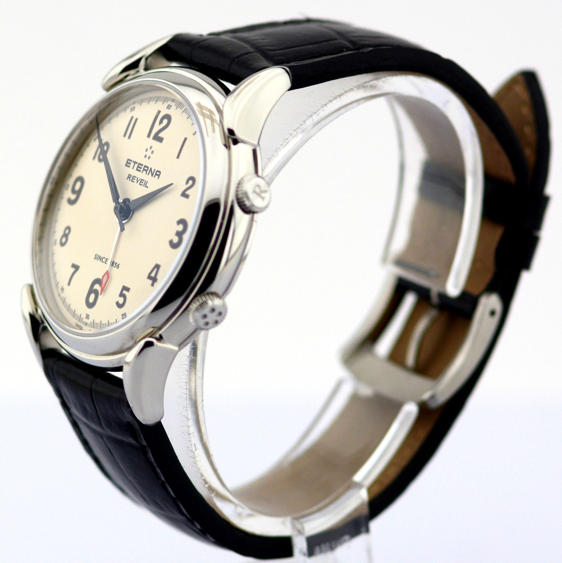 Eterna / Reveil Alarm - Black Strap - Gentlmen's Steel Wrist Watch - Image 6 of 10
