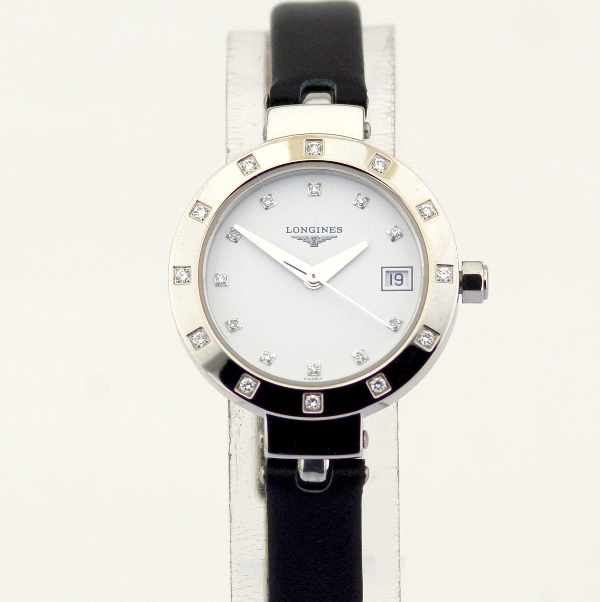 Longines / L5.175 Diamond Bezel, Diamond Case Black Strap - Lady's Steel Wrist Watch - Image 8 of 8