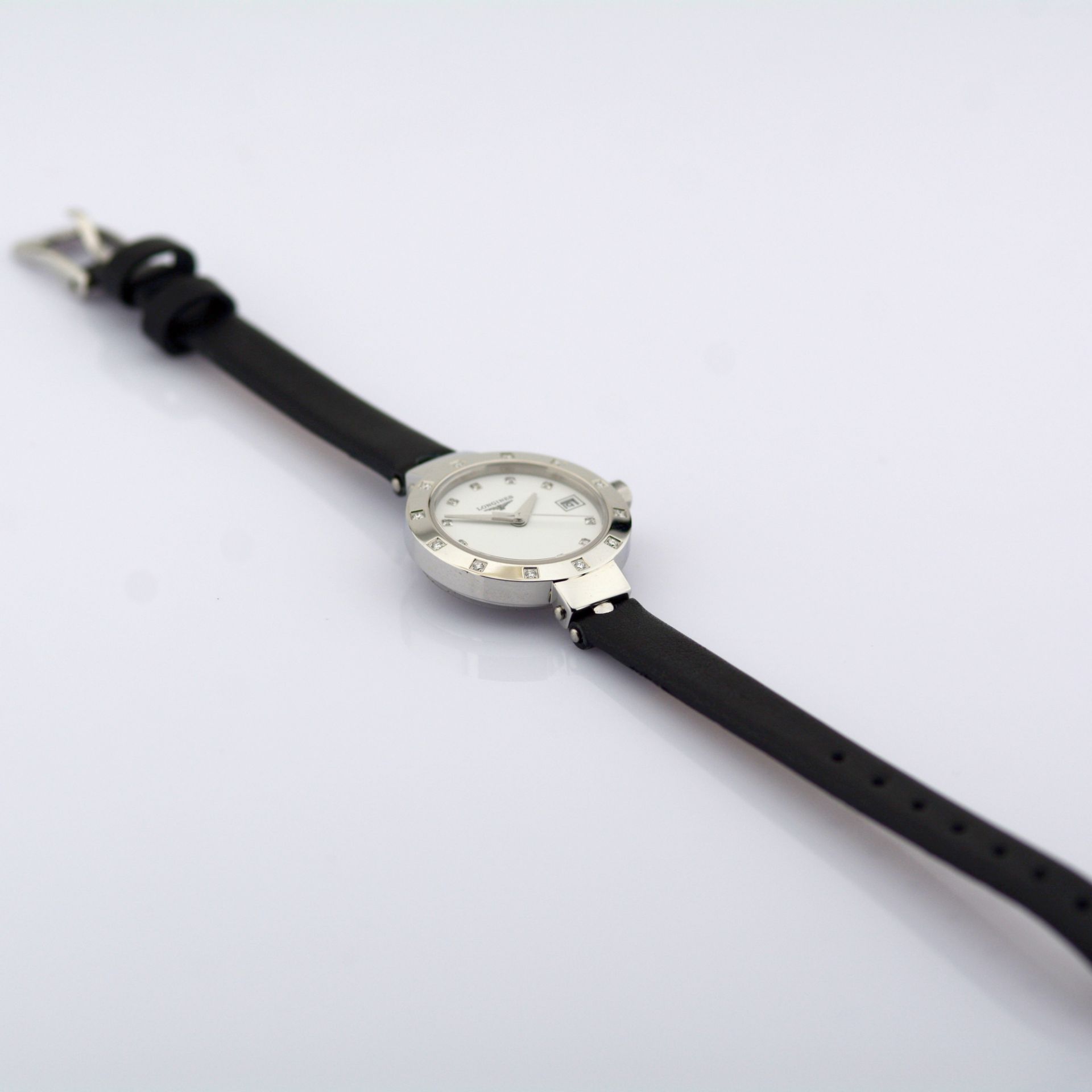 Longines / L5.175 Diamond Bezel, Diamond Case Black Strap - Lady's Steel Wrist Watch - Image 6 of 8