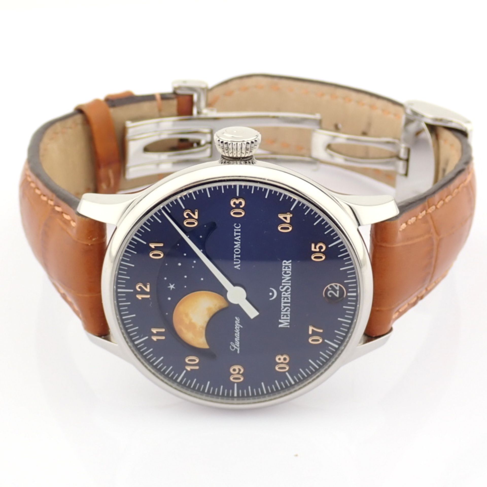 Meistersinger / Lunascope Blue Automatic GOLD MOON October 21, 2021 Guarantee - Gentlmen's Steel Wri - Image 7 of 9