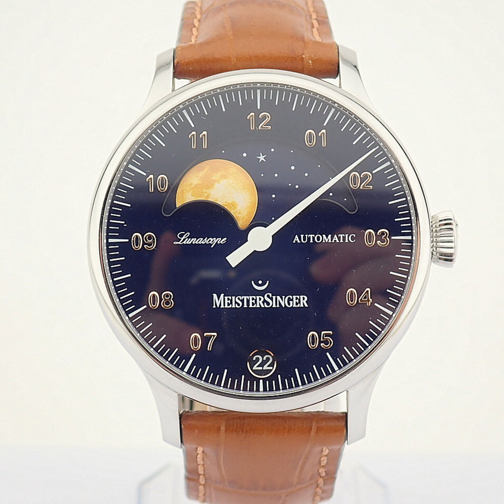 Meistersinger / Lunascope Blue Automatic GOLD MOON October 21, 2021 Guarantee - Gentlmen's Steel Wri