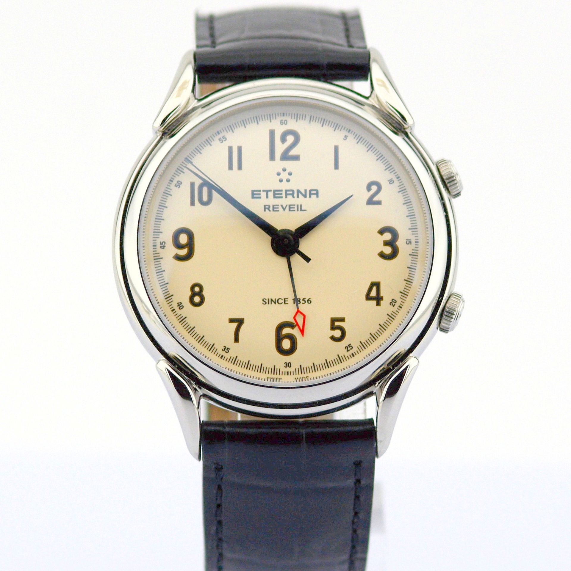 Eterna / Reveil Alarm - Black Strap - Gentlmen's Steel Wrist Watch - Image 2 of 10