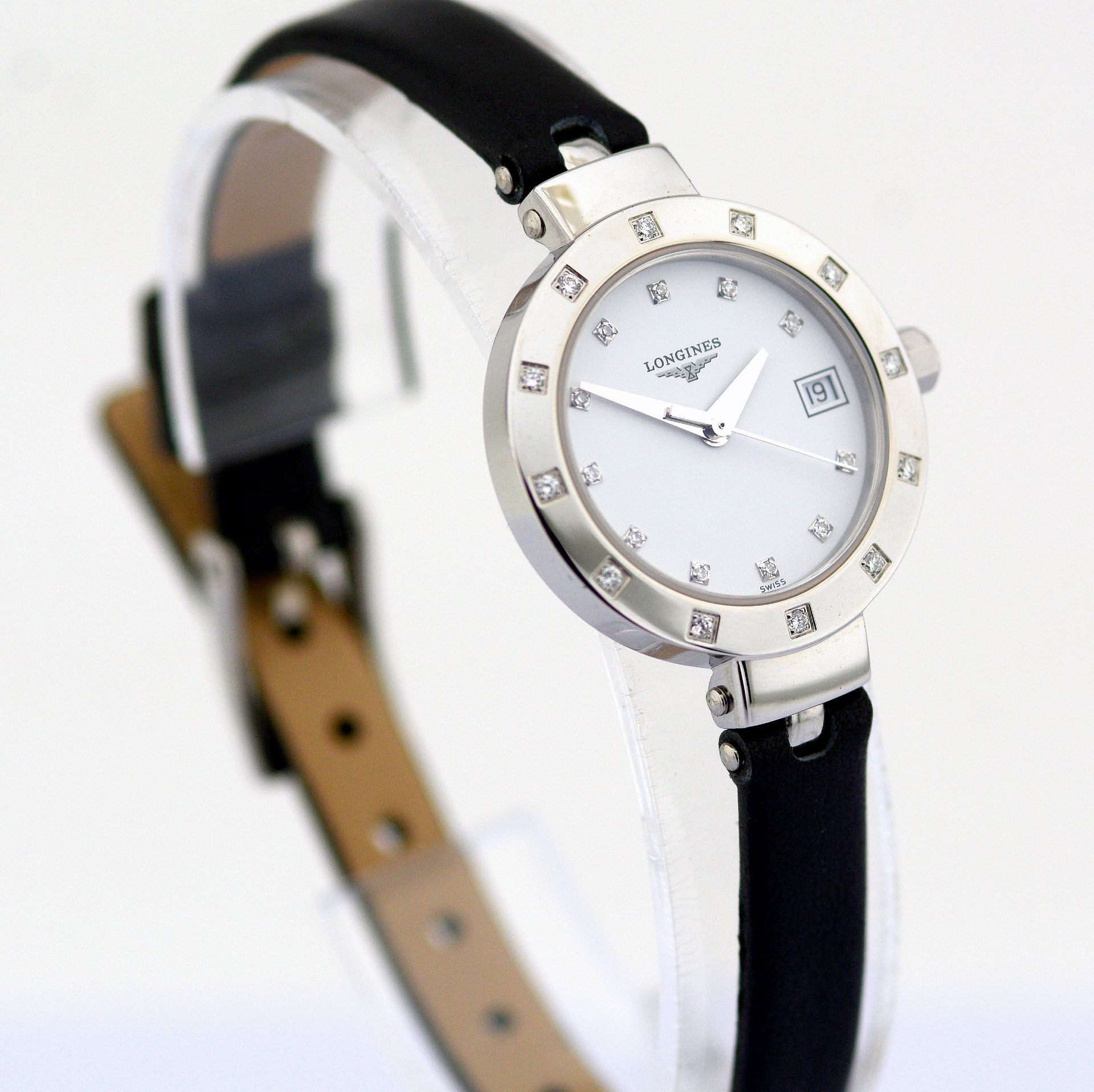 Longines / L5.175 Diamond Bezel, Diamond Case Black Strap - Lady's Steel Wrist Watch - Image 2 of 8
