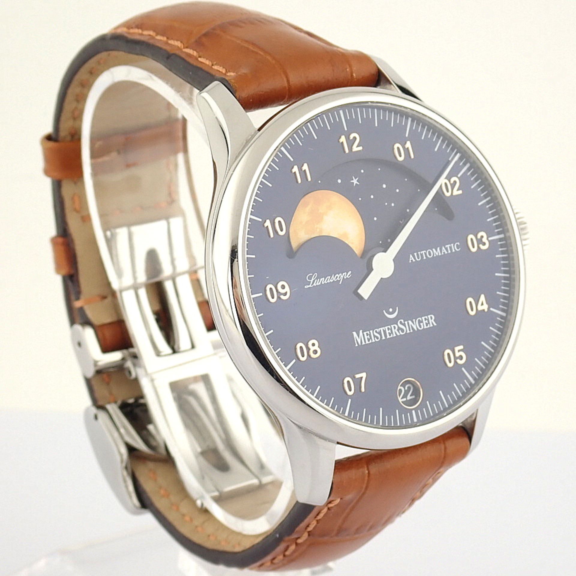 Meistersinger / Lunascope Blue Automatic GOLD MOON October 21, 2021 Guarantee - Gentlmen's Steel Wri - Image 4 of 9