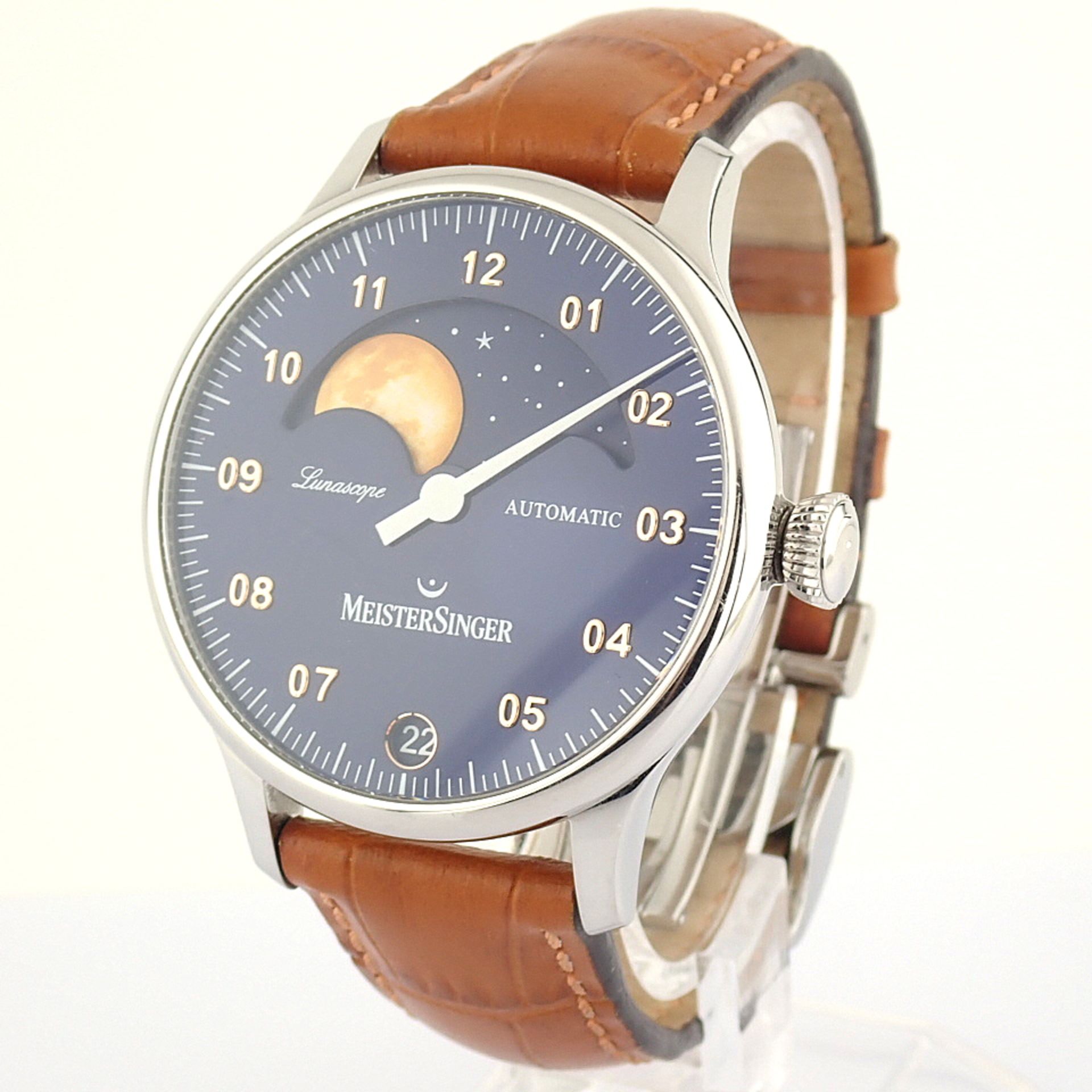 Meistersinger / Lunascope Blue Automatic GOLD MOON October 21, 2021 Guarantee - Gentlmen's Steel Wri - Image 3 of 9