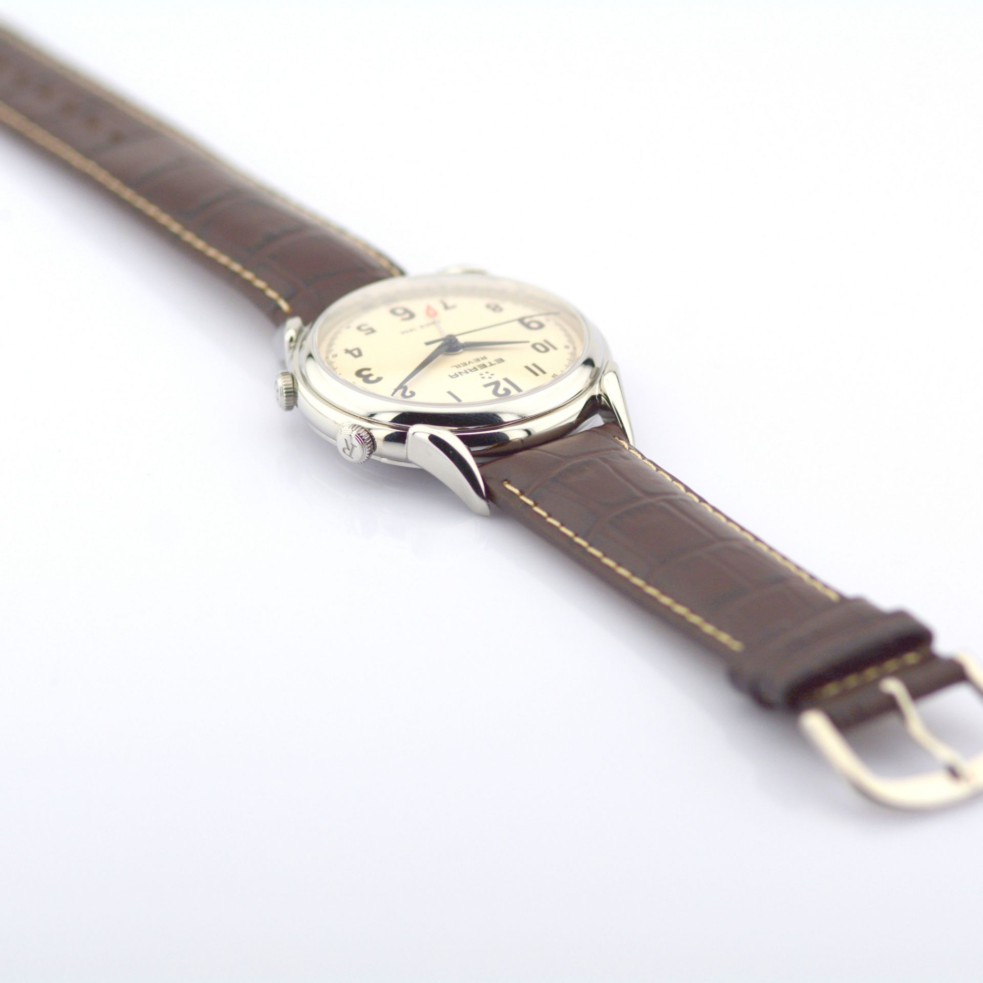 Eterna / Reveil Alarm - Brown Strap - Gentlmen's Steel Wrist Watch - Image 5 of 7