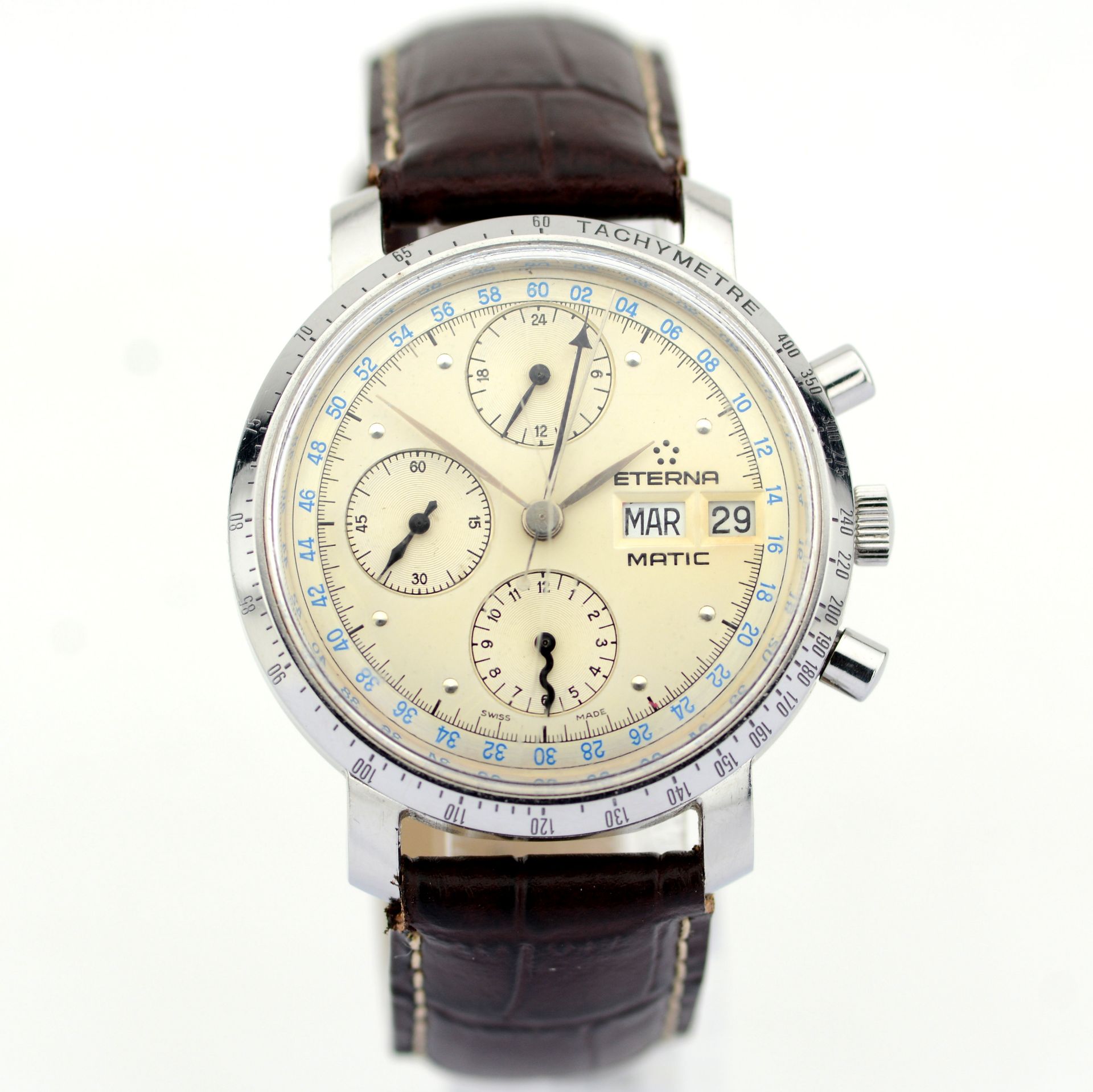 Eterna-Matic / Vintage Chronograph Automatic Day - Date - Gentlmen's Steel Wrist Watch - Image 3 of 10
