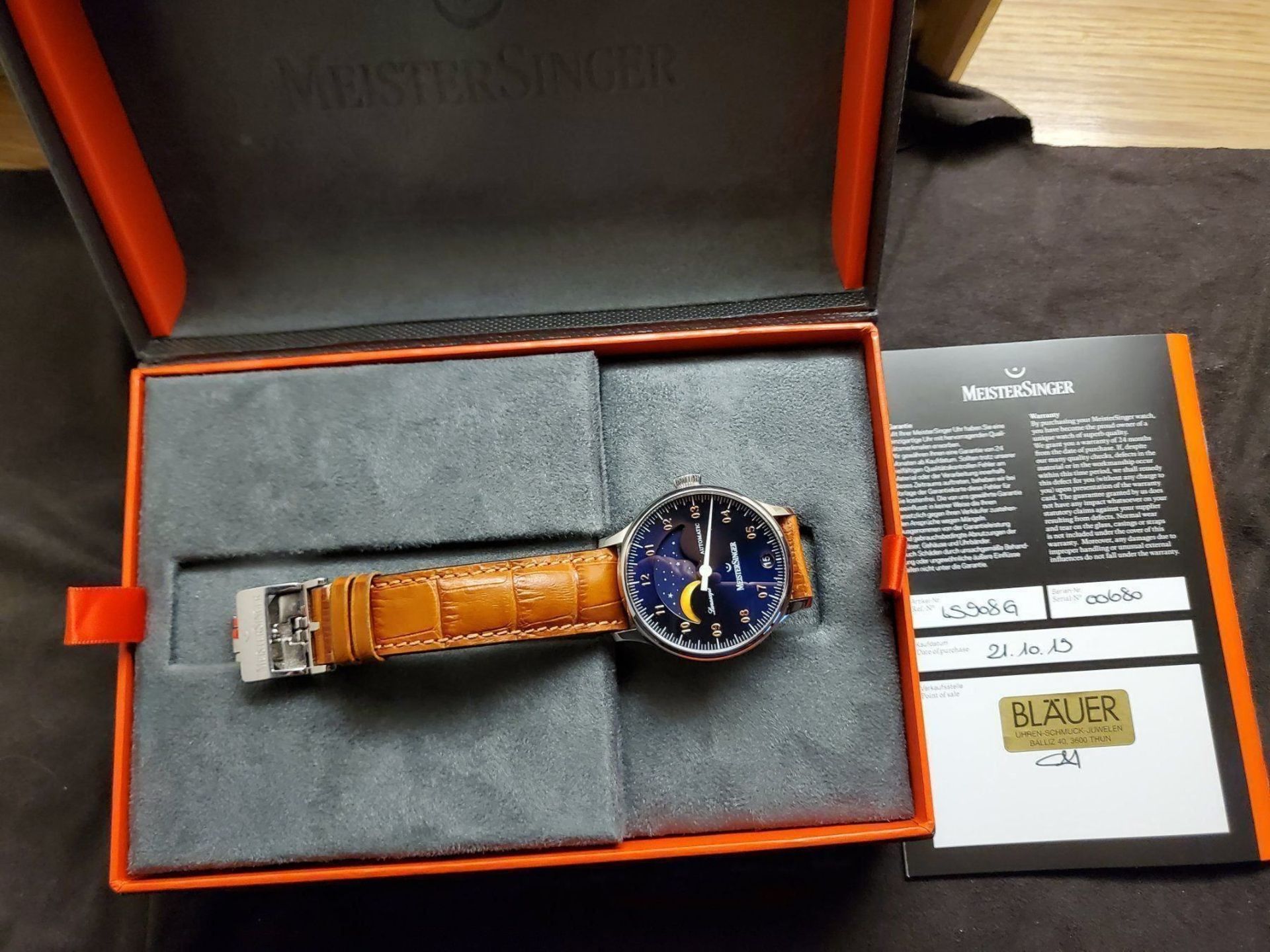 Meistersinger / Lunascope Blue Automatic GOLD MOON October 21, 2021 Guarantee - Gentlmen's Steel Wri - Image 2 of 9