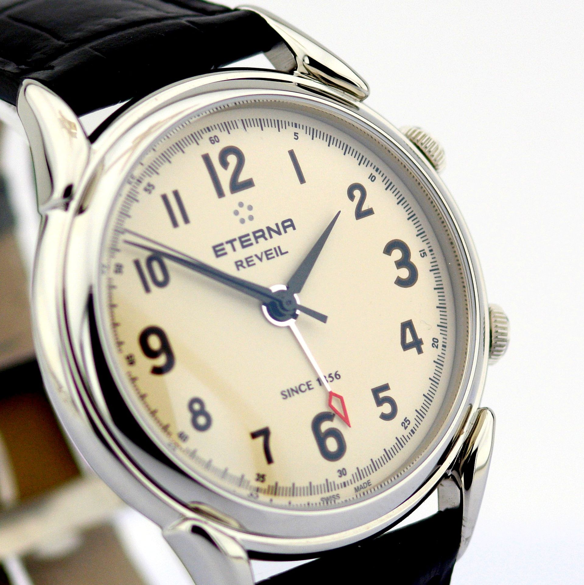 Eterna / Reveil Alarm - Black Strap - Gentlmen's Steel Wrist Watch - Image 4 of 10