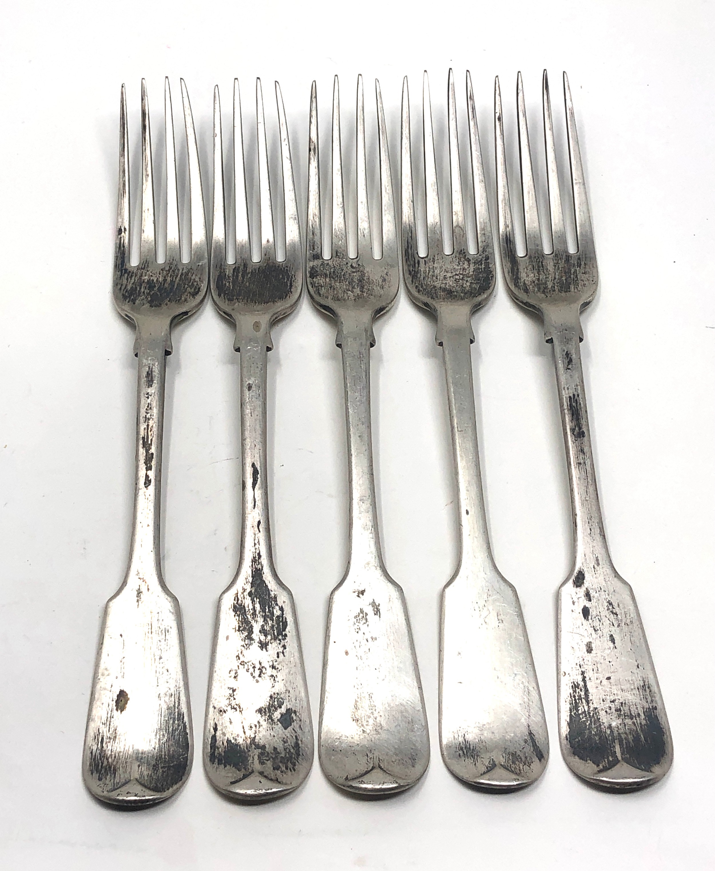 5 antique silver table forks 350g