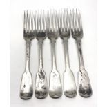 5 antique silver table forks 350g
