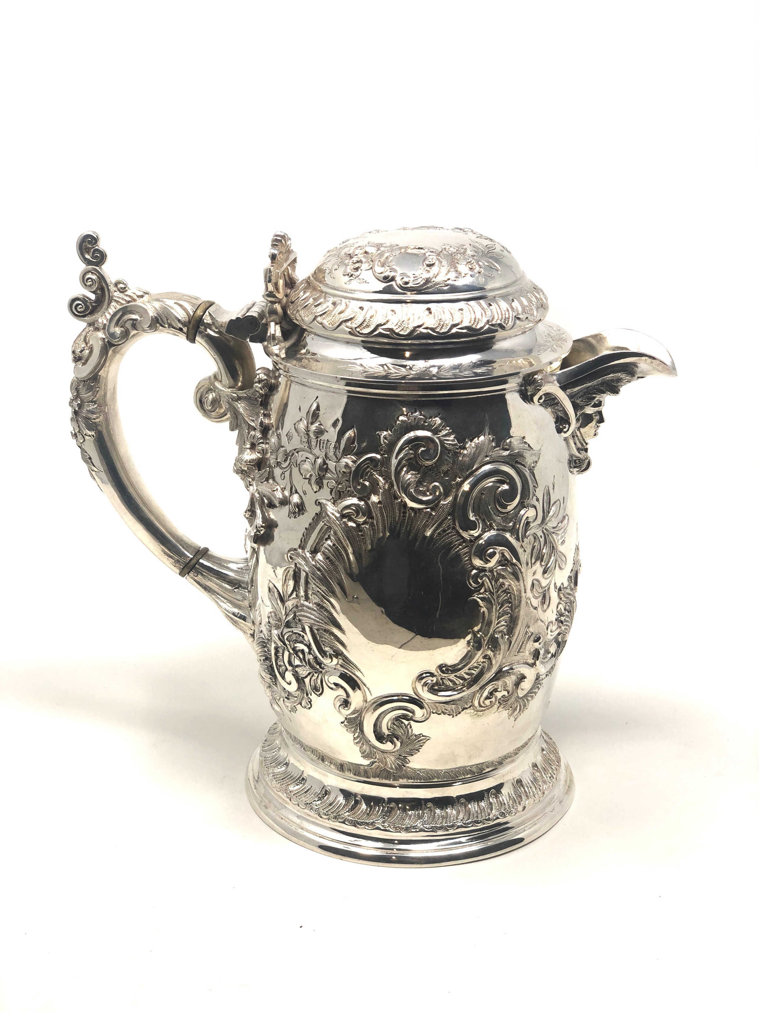 Fine Large Victorian silver flagon London silver hallmarks by Richard Martin & Ebenezer Hall