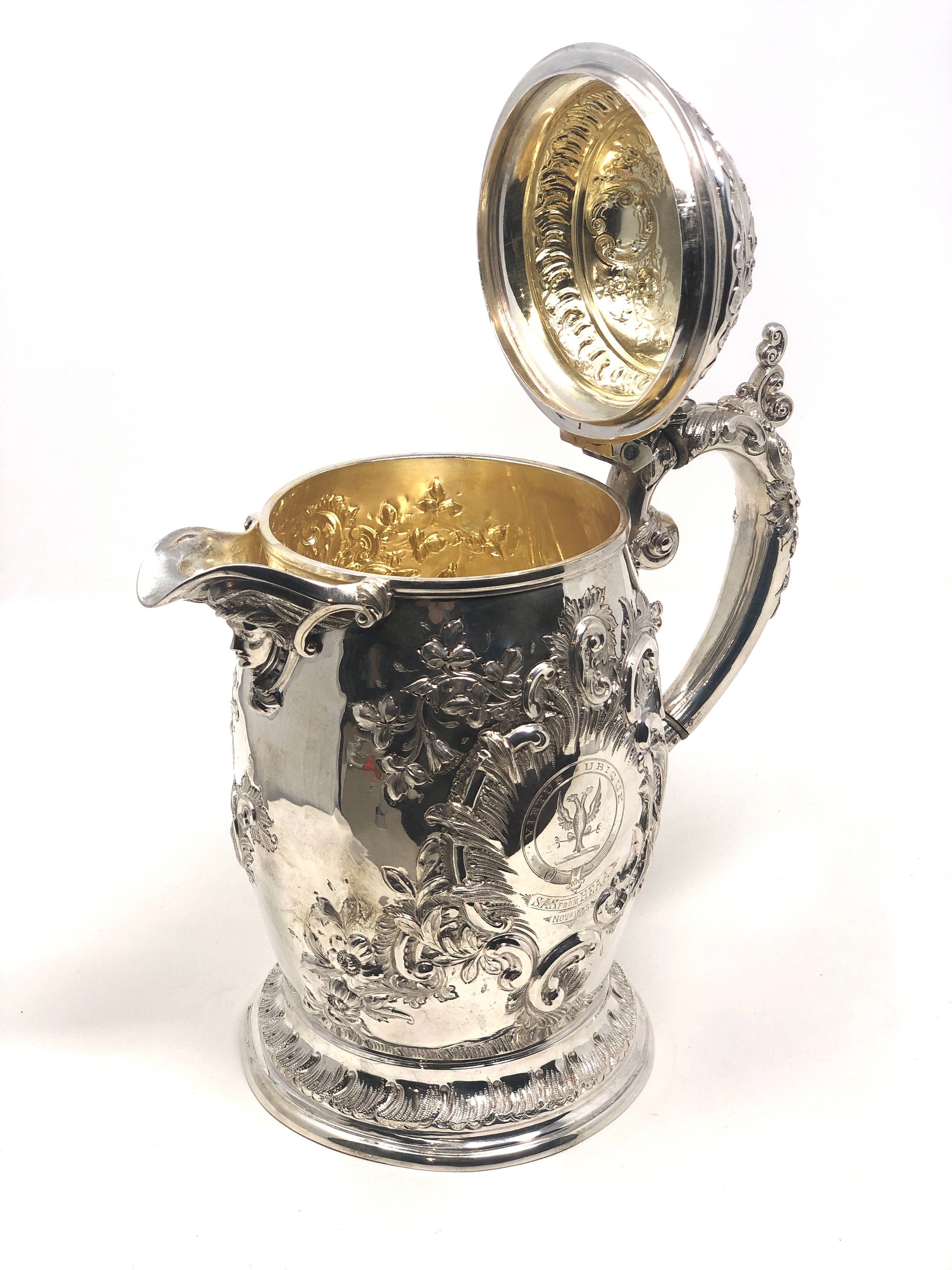 Fine Large Victorian silver flagon London silver hallmarks by Richard Martin & Ebenezer Hall - Image 8 of 10