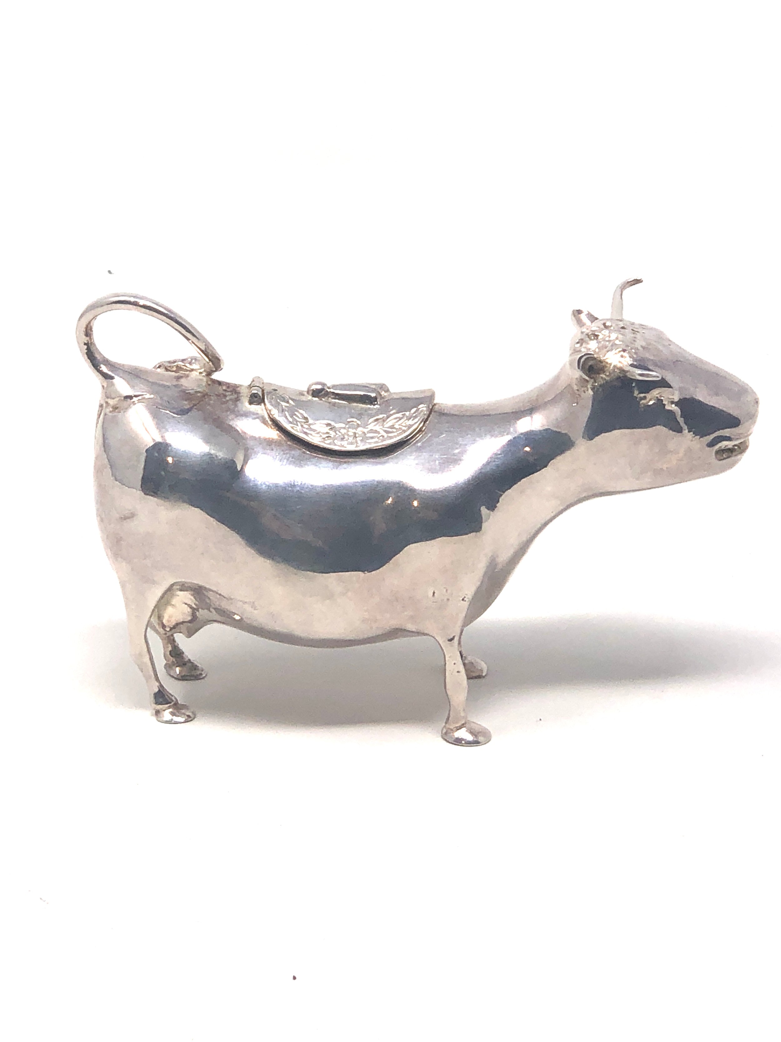 Antique continental silver cow creamer measures approx 13.5cm wide height 9cm