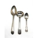 3 antique irish & scottish silver spoons teaspoon ladle and table spoon weight 140g