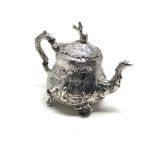 Fine Antique Victorian silver bachelor teapot either side with scenes after "Tennier" London