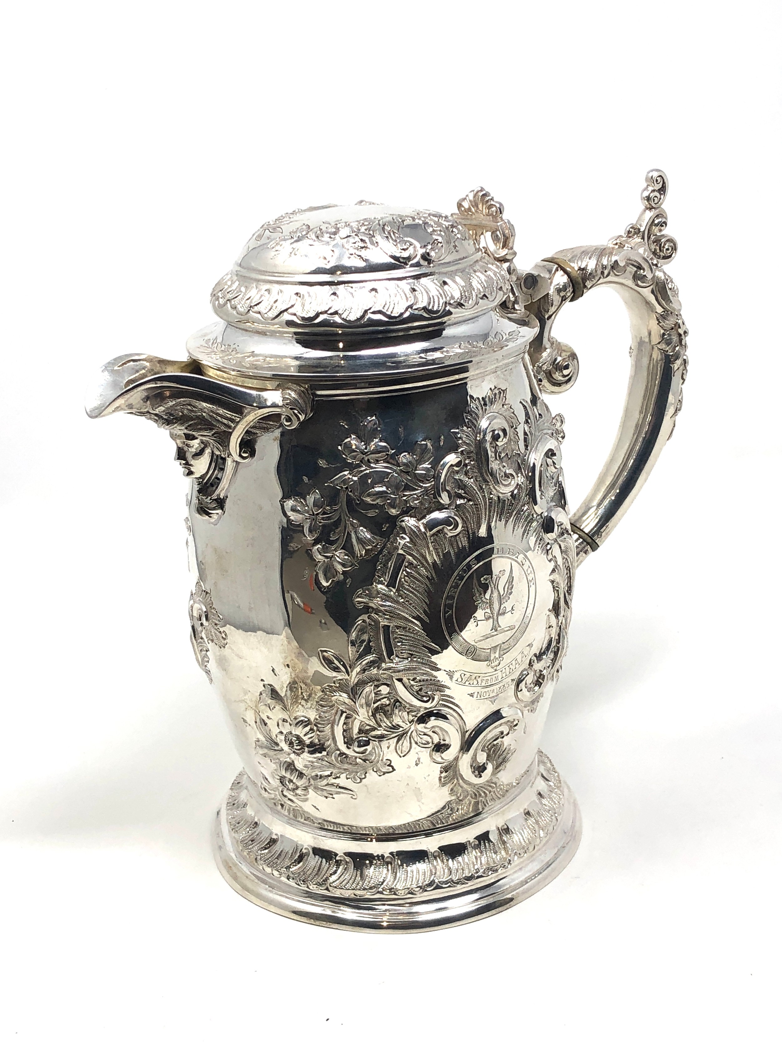 Fine Large Victorian silver flagon London silver hallmarks by Richard Martin & Ebenezer Hall - Image 7 of 10