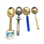 4 silver & enamel spoons weight 122g