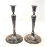 Pair of antique georgian silver candlesticks Sheffield silver hallmarks each measure approx 27cm
