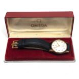 Boxed Vintage gents 9ct gold Omega wristwatch with omega 9ct gold & leather strap in working order