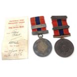 Silver & Bronze Fire brigade long service medals to alfred roberts award notice dated 1915