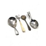 Selection of antique silver spoons includes tea caddy spoon feeding spoon etc