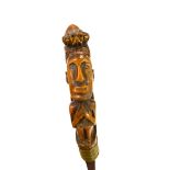 Unusual rare Malaysian Klewang s type sword carved wooden handle of human form with monster head