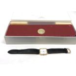 Omega 18ct gold gents dress watch quartz movement boxed the watch is ticking but no warranty given