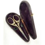 Georgian scissor box containing pair of cut steel scissors