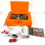 K'NEX Orange Carrying Box with assorted build items, including battery etc