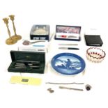 Selection of miscellaneous to include silver pieces, Copenhagen plate, selection of pens, pipe etc