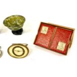 Selection of collectables to include pair matching bowls on stands, boxed set of playing cards MG,