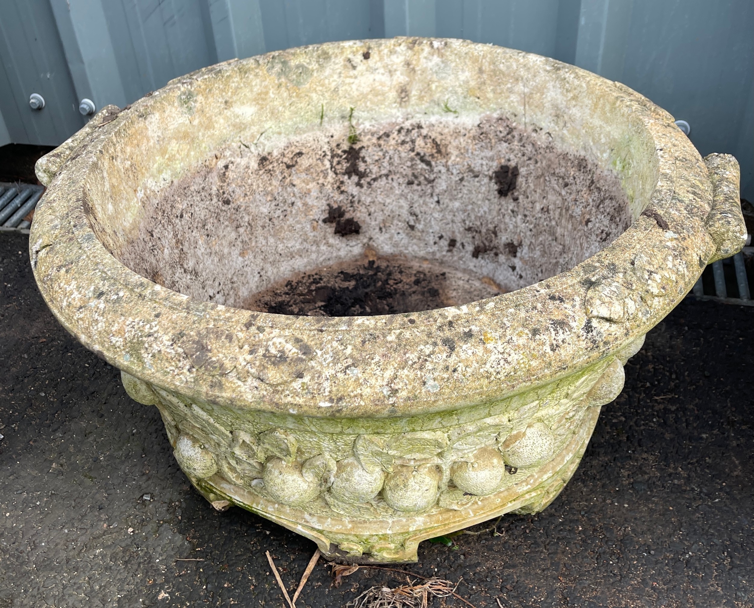 Concrete planter, approximate measurements Height 12 inches, Diameter 22 inches