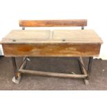 Vintage wooden childrens double school desk with bench , approximate measurement: Width 40 inches,