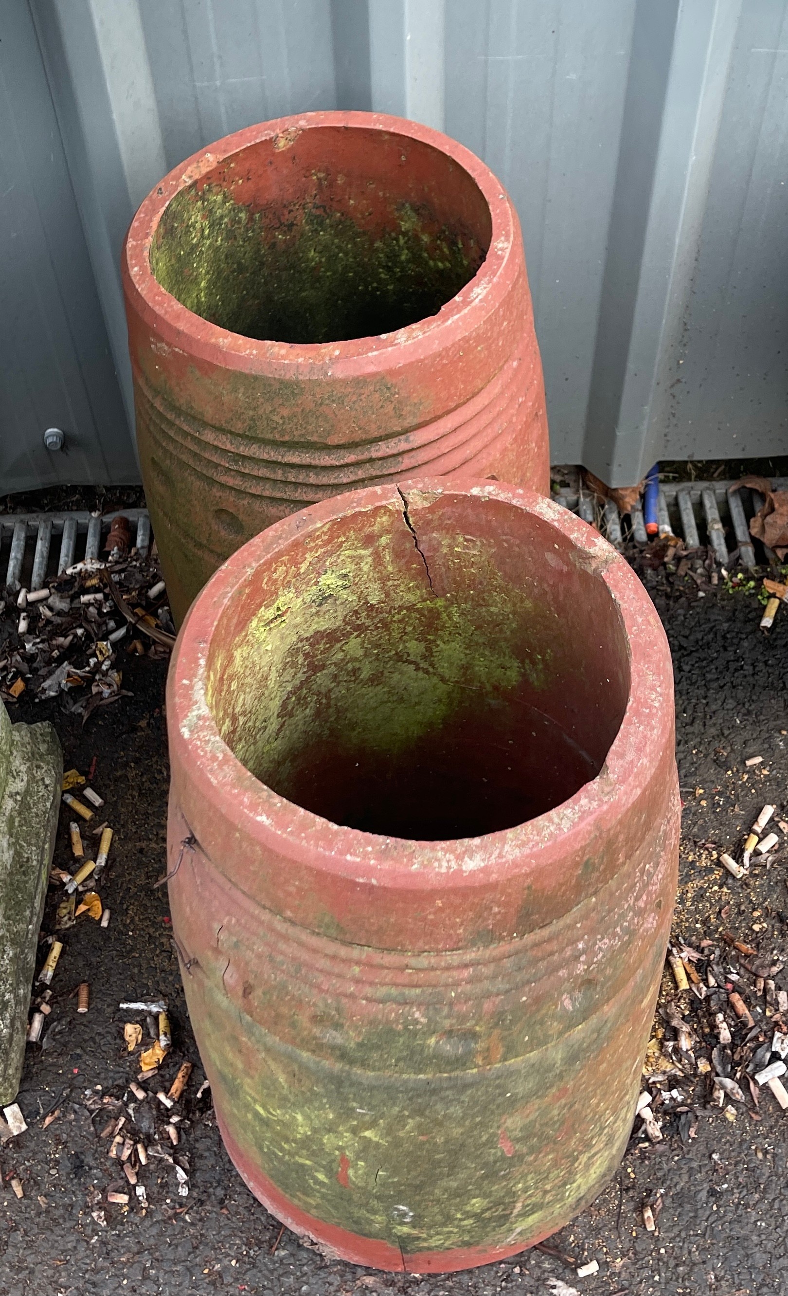 2 Terracotta chimney pots, approximate height 20 inches