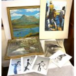 Selection of art work to include signed framed paintings, photographs etc