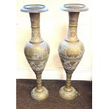 Pair brass decorative large vases, one has sustained dent to rim, as seen in images, approximate