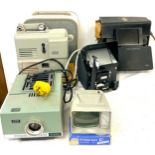 Selection of vintage cini camera equipment to include Prinz 300 35mm Slide Projector, Polaroid 101