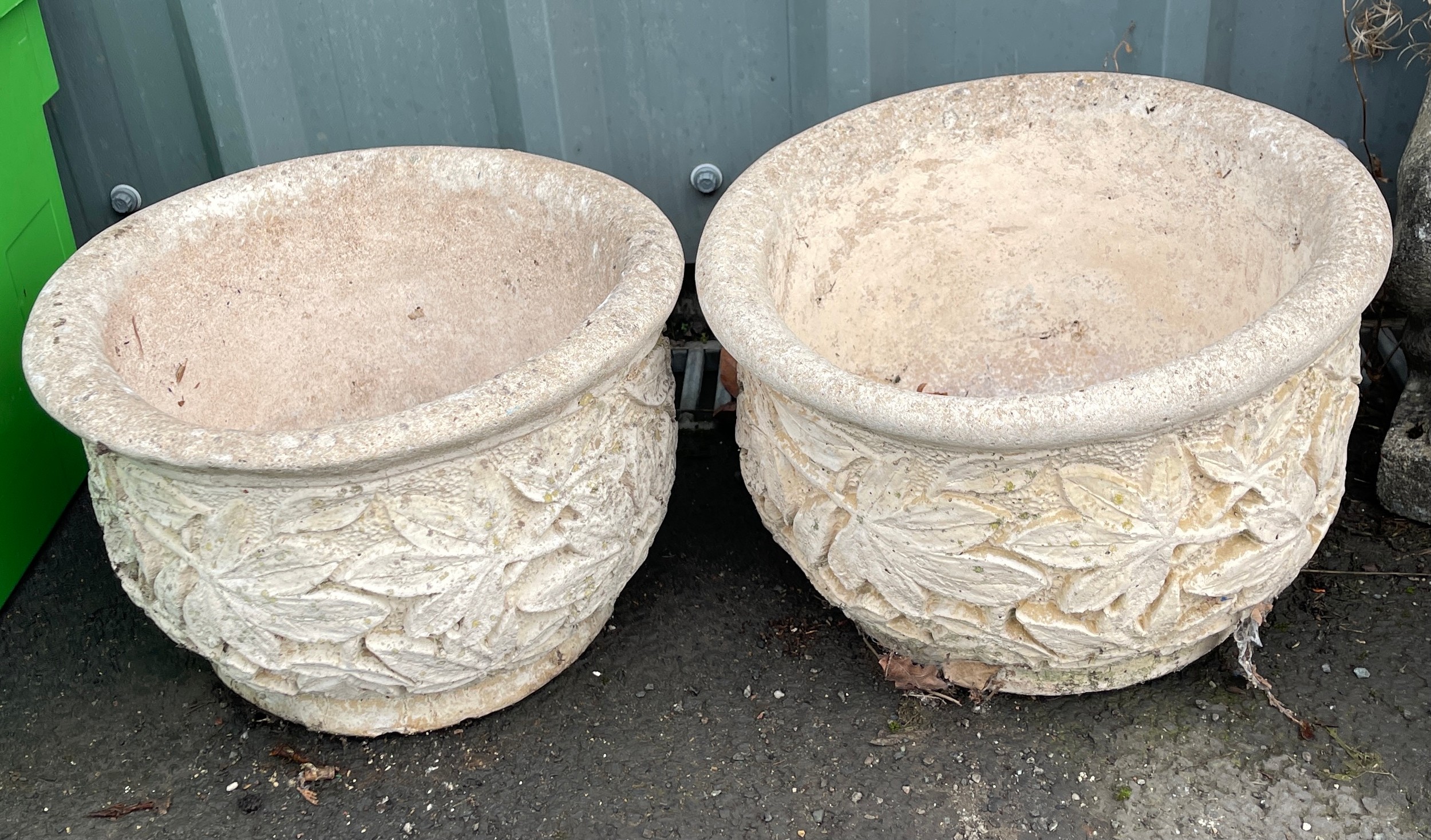 2 Stone planters, approximate height 9 inches, Diameter 13.5 inches