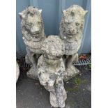 2 Stone lions and boy (Boy is damaged), size of lions Height 23 inches