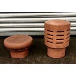 Vintage terracotta chimney tops, approximate measurement of each: Height 7 inches, diameter 11