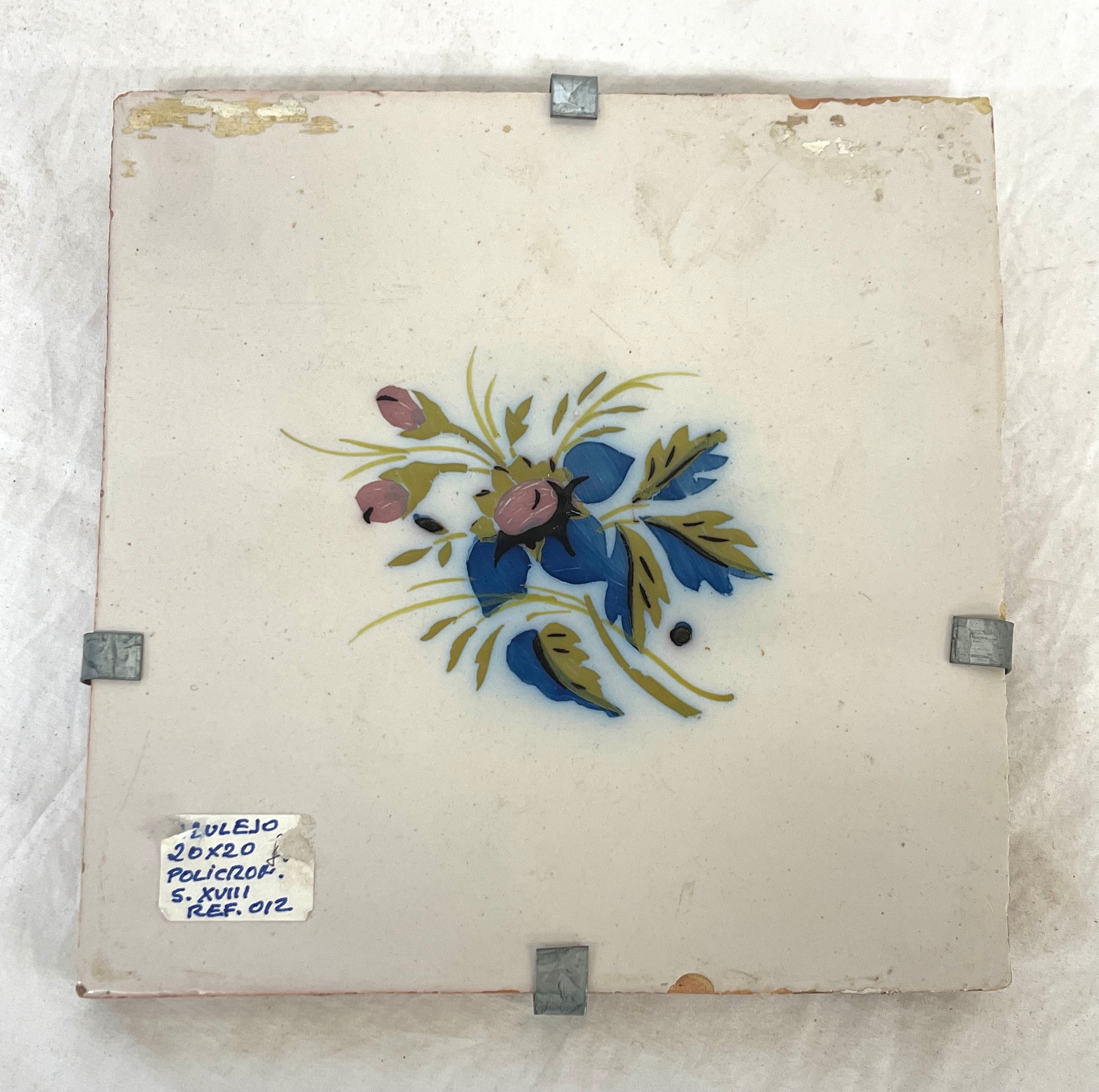 Antique Policrop tile, approximate measurement 8 by 8 inches