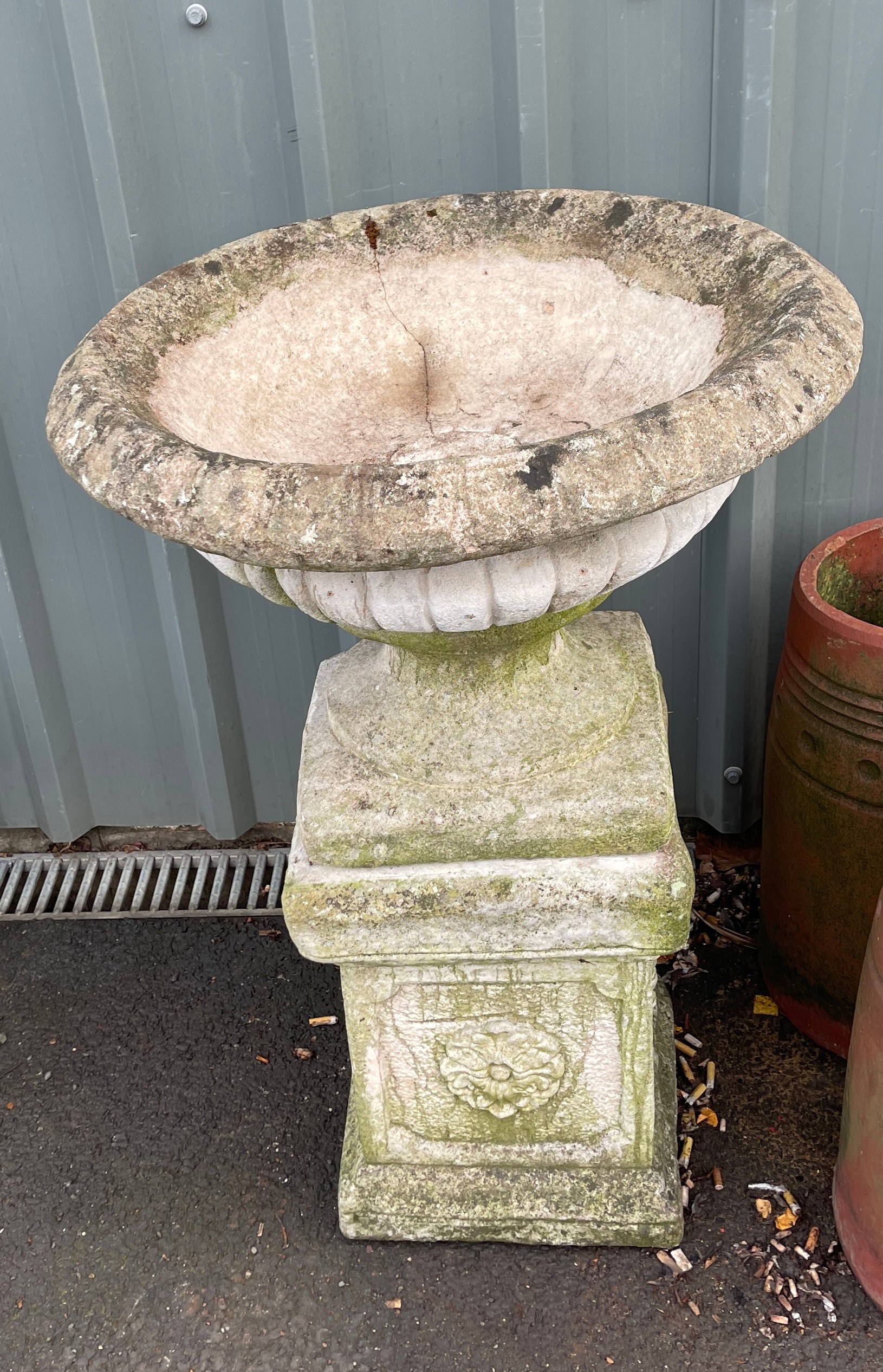 3 Piece stone planter, approximate height 35 inches