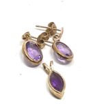 2 x 9ct gold vintage amethyst paired drop earrings & pendant (1.2g)