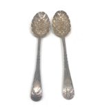 Pair of Georgian silver berry spoons London silver hallmarks weight 93g