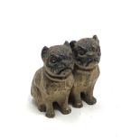 antique cold painted bronze of two sitting pugs, possibly by Bergman. All original, with paint