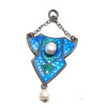 Antique silver & enamel art nouveau pendant measures approx 5cm drop