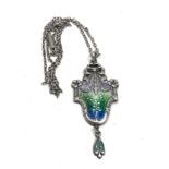 An antique silver & enamel Art Nouveau pendant necklace necklace hallmarked for B'ham 1909. Maker'