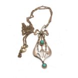An antique 9 carat gold turquoise & pearl pendant necklace
